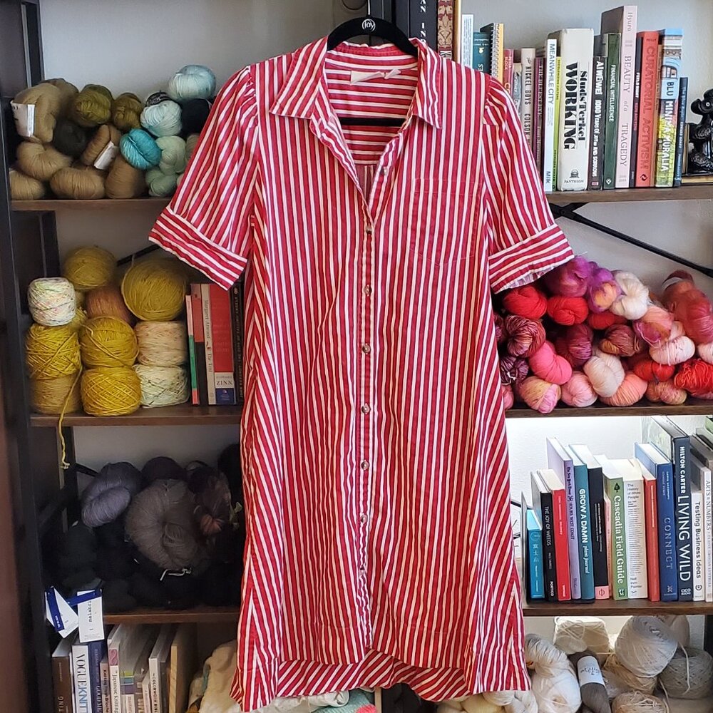 Anthropologie Maeve Red and White Stripe Poplin Dress